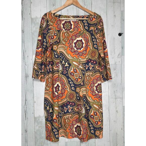 Jude Connally Retro 70s Paisley Print Boho Fall Color Dress Sz. L - Picture 1 of 4